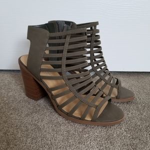 Olive Green Strappy Wedge Heels - Size 8